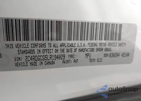 2020 Dodge Grand Caravan Sxt from USA, damaged, VIN 2C4RDGCG5LR194029